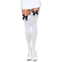 WHITE THIGH HIGHS WITH BLACK BOWS