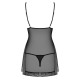 OBSESSIVE 862-CHE CHEMISE AND THONG BLACK